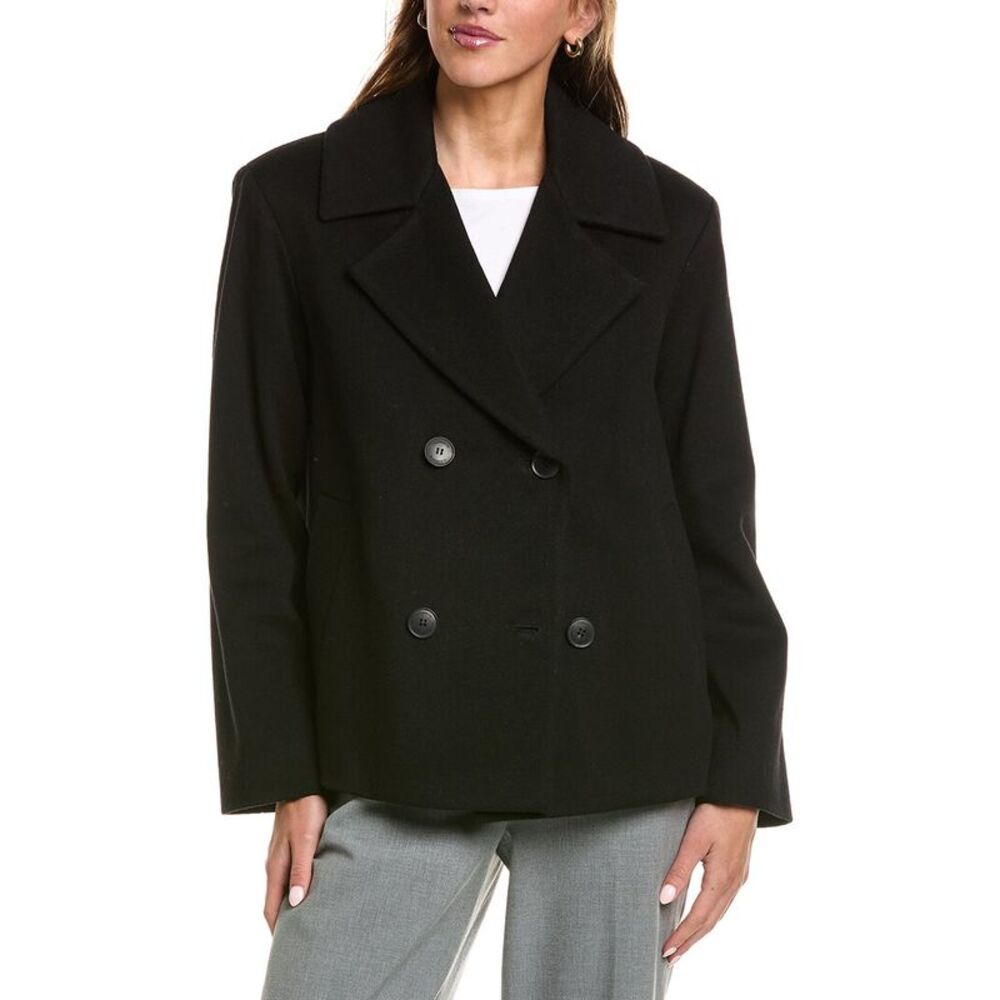 Fleurette Womens Cropped Wool Peacoat, Black